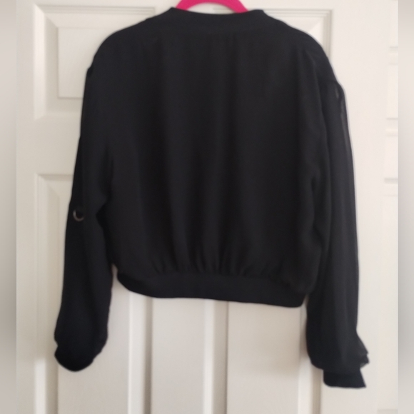 Zara Black Bomber Jacket with Silver Zipper Small - Picture 6 of 11